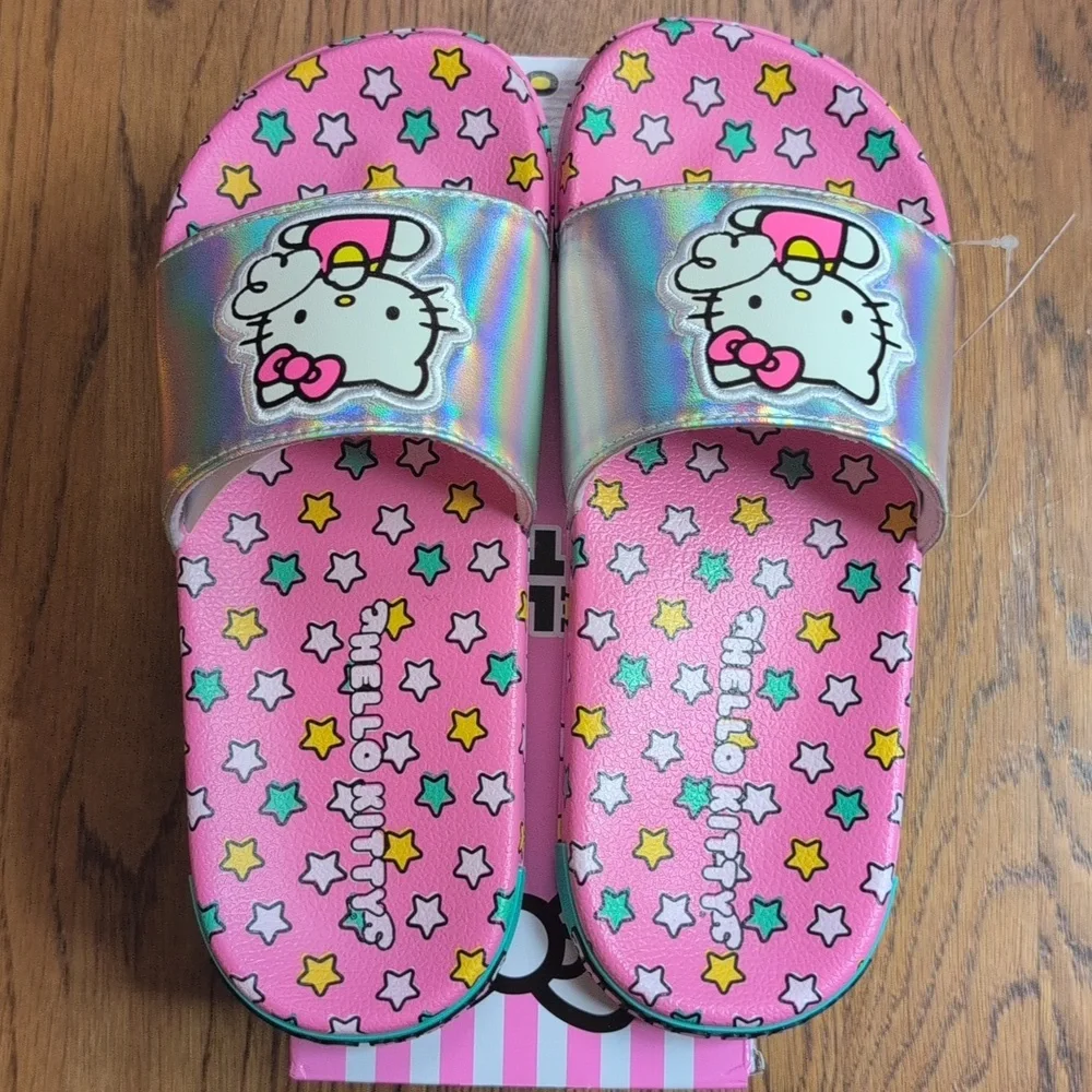 NIB Hello Kitty Multicolor Slide Sandals Angel Hello Kitty Kids Size 3 Ground Up